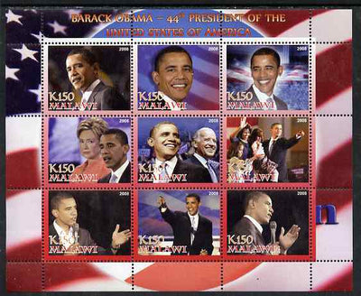 Malawi 2008 Barack Obama - 44th President of the USA perf sheetlet containing 9 values unmounted mint