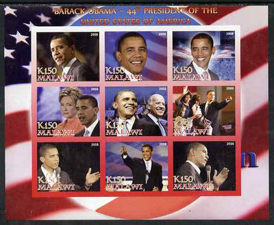 Malawi 2008 Barack Obama - 44th President of the USA imperf sheetlet containing 9 values unmounted mint