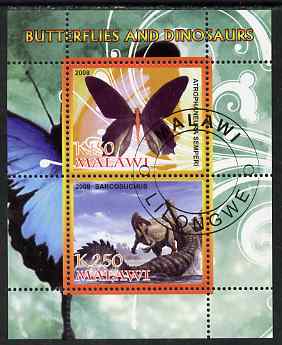 Malawi 2008 Butterflies & Dinosaurs #4 perf sheetlet containing 2 values fine cto used