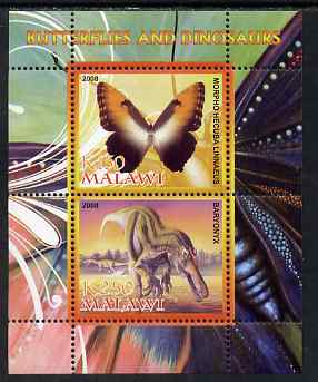 Malawi 2008 Butterflies & Dinosaurs #6 perf sheetlet containing 2 values unmounted mint