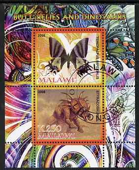 Malawi 2008 Butterflies & Dinosaurs #7 perf sheetlet containing 2 values fine cto used