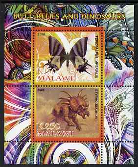 Malawi 2008 Butterflies & Dinosaurs #7 perf sheetlet containing 2 values unmounted mint