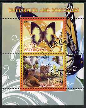 Malawi 2008 Butterflies & Dinosaurs #8 perf sheetlet containing 2 values fine cto used