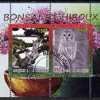 Djibouti 2008 Bonsai & Owls #1 perf sheetlet containing 2 values fine cto used