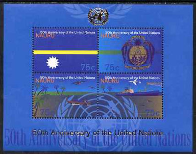 Nauru 1995 50th Anniversary of United Nations (1st issue) perf m/sheet unmounted mint, SG MS 434