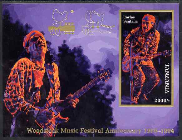 Tanzania 1994 25th Anniversary of Woodstock imperf m/sheet (on card) showing Carlos Santana unmounted mint