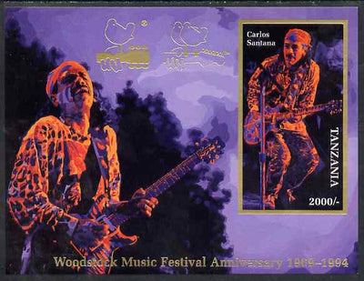 Tanzania 1994 25th Anniversary of Woodstock imperf m/sheet (on card) showing Carlos Santana unmounted mint