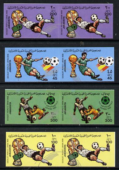 Libya 1982 Football World Cup set of 4 each in imperf pairs overprinted with part Football symbol in silver unmounted mint SG 1180-83var