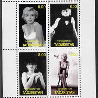 Tadjikistan 2000 Marilyn Monroe perf sheetlet containing 4 values (black & white) unmounted mint