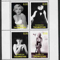 Tadjikistan 2000 Marilyn Monroe perf sheetlet containing 4 values (black & white) unmounted mint