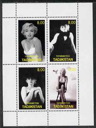 Tadjikistan 2000 Marilyn Monroe perf sheetlet containing 4 values (black & white) unmounted mint