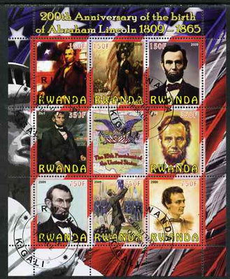 Rwanda 2009 200th Birth Anniversary of Abraham Lincoln perf sheetlet containing 9 values fine cto used