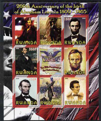 Rwanda 2009 200th Birth Anniversary of Abraham Lincoln perf sheetlet containing 9 values unmounted mint