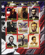Rwanda 2009 200th Birth Anniversary of Abraham Lincoln imperf sheetlet containing 9 values unmounted mint