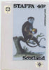 Staffa 1983 Primates (Hair Lipped Monkey) original composite artwork believed to be from the B L Kearley Studio, comprising a coloured photograph mounted on board 120 x 170 mm with overlay, plus issued 46p perf label incorporating this image