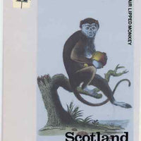 Staffa 1983 Primates (Hair Lipped Monkey) original composite artwork believed to be from the B L Kearley Studio, comprising a coloured photograph mounted on board 120 x 170 mm with overlay, plus issued 46p perf label incorporating this image