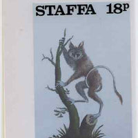 Staffa 1983 Primates (Tarsier) original composite artwork believed to be from the B L Kearley Studio, comprising a coloured photograph mounted on board 115 x 180 mm with overlay, plus issued 18p perf label incorporating this image