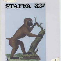 Staffa 1983 Primates (Wood Baboon) original composite artwork believed to be from the B L Kearley Studio, comprising a coloured photograph mounted on board 120 x 180 mm with overlay, plus issued 32p perf label incorporating this image