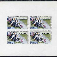 Lundy 1967 RSPCA Save Sea Birds imperf proof block of 4 on gummed paper in near issued colours, some surface damage, produced by De La Rue