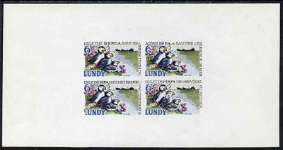 Lundy 1967 RSPCA Save Sea Birds imperf proof block of 4 on gummed paper in near issued colours, some surface damage, produced by De La Rue