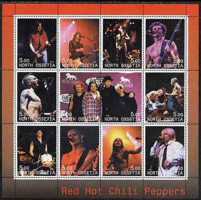 North Ossetia Republic 2001 Red Hot Chili Peppers perf sheetlet containing complete set of 12 values unmounted mint