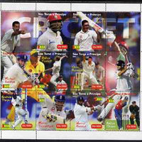 St Thomas & Prince Islands 2004 Cricket perf sheetlet containing 9 values plus 3 labels, unmounted mint