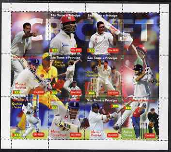 St Thomas & Prince Islands 2004 Cricket perf sheetlet containing 9 values plus 3 labels, unmounted mint