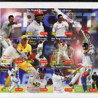St Thomas & Prince Islands 2004 Cricket imperf sheetlet containing 9 values plus 3 labels, unmounted mint. Note this item is privately produced and is offered purely on its thematic appeal