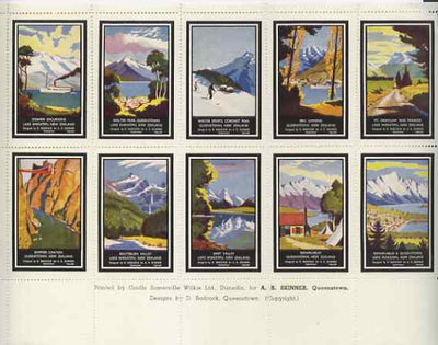 Cinderella - New Zealand 1940's Publicity Tourism sheetlet containing 10 labels printed by Coulls Somerville Wilkie for A R Skinner, perforated and unmounted mint