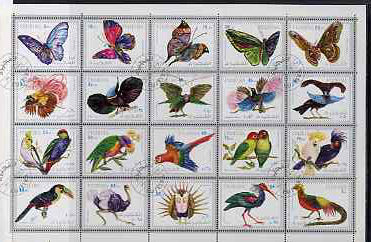 Fujeira 1972 Butterflies & Birds perf sheetlet containing 20 values fine cto used Michel 1160-79