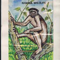 Nigeria 1984 Nigerian Wildlife - original hand-painted artwork for 45k value (Tantalus Monkey) by Godrick N Osuji on card 5 inches x 8.5 inches endorsed D2