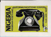 Nigeria 1972 Posts & Telecommunications Corporation - original hand-painted/composite artwork for 1s value (showing Telephone) by unknown artist on board 9.5 inches x 6 inches