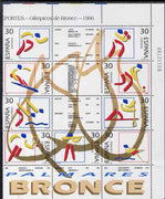 Spain 1996 Olympics - Spanish Bronze Medals se-tenent block of 9 plus 6 labels unmounted mint SG 3373a