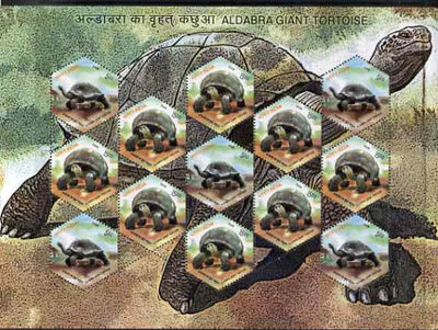 India 2008 Aldabra Giant Tortoise hexagonal shaped, sheetlet containing 5 x 5r values plus 8 x 15r values unmounted mint