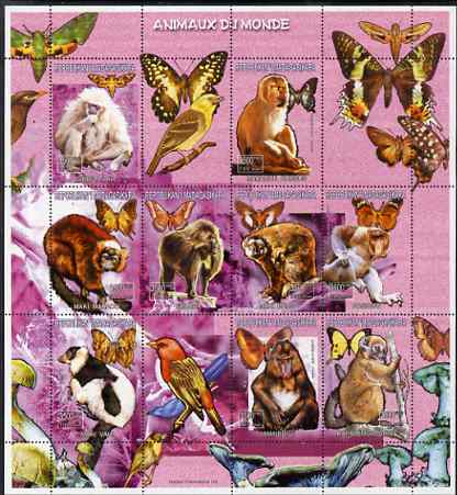 Madagascar 1999 Animals of the World perf sheetlet #2 containing 9 values plus 3 labels, unmounted mint. Note this item is privately produced and is offered purely on its thematic appeal