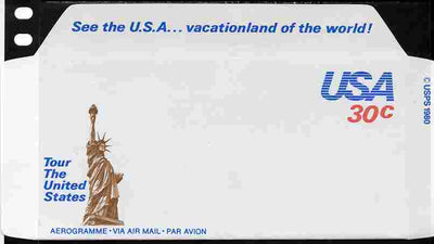 Aerogramme - United States 1980 Vacationland of the World 30c air-letter sheet (Statue of Liberty in brown) folded along fold lines otherwise unused and fine