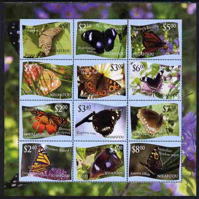 Tonga - Niuafo'ou 2012 Butterflies #1 perf sheetlet containing set of 12 values (blue background) unmounted mint