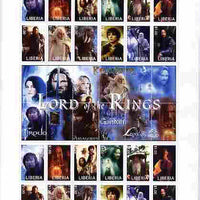 Liberia 2010 Lord of the Rings large perf sheet containing 24 stamps (2 sets of 12) plus central label.