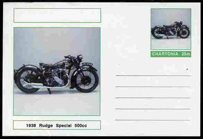 Chartonia (Fantasy) Motorcycles - 1938 Rudge Special 500cc postal stationery card unused and fine
