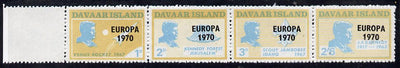 Davaar Island 1970 Europa opt on 1967 J F Kennedy perf def strip of 4 (Scouts & Space) unmounted mint