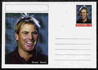 Palatine (Fantasy) Personalities - Shane Warne (cricket) postal stationery card unused and fine
