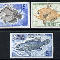Dahomey 1973 Fish set of 3 imperf from limited printing, as SG 512-14