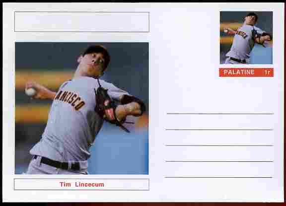 Palatine (Fantasy) Personalities - Tim Lincecum (baseball) postal stationery card unused and fine