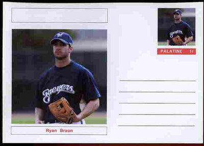 Palatine (Fantasy) Personalities - Ryan Braun (baseball) postal stationery card unused and fine