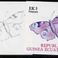 Equatorial Guinea 1977 Butterflies EK3 (Peacock) set of 4 imperf progressive proofs on ungummed paper comprising 1, 2, 3 and all 4 colours (as Mi 1198)