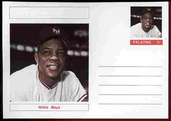 Palatine (Fantasy) Personalities - Willie Mays (baseball) postal stationery card unused and fine