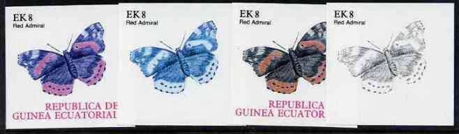 Equatorial Guinea 1977 Butterflies EK8 (Red Admiral) set of 4 imperf progressive proofs on ungummed paper comprising 1, 2, 3 and all 4 colours (as Mi 1200)