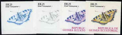 Equatorial Guinea 1977 Butterflies EK25 (Small Tortoiseshell) set of 4 imperf progressive proofs on ungummed paper comprising 1, 2, 3 and all 4 colours (as Mi 1201)