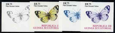 Equatorial Guinea 1977 Butterflies EK75 (Pale Clouded Yellow) set of 4 imperf progressive proofs on ungummed paper comprising 1, 2, 3 and all 4 colours (as Mi 1203)