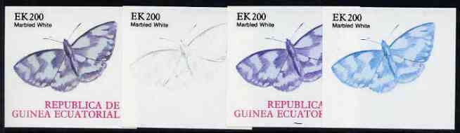 Equatorial Guinea 1977 Butterflies EK200 (Marbled White) set of 4 imperf progressive proofs on ungummed paper comprising 1, 2, 3 and all 4 colours (as Mi 1204)